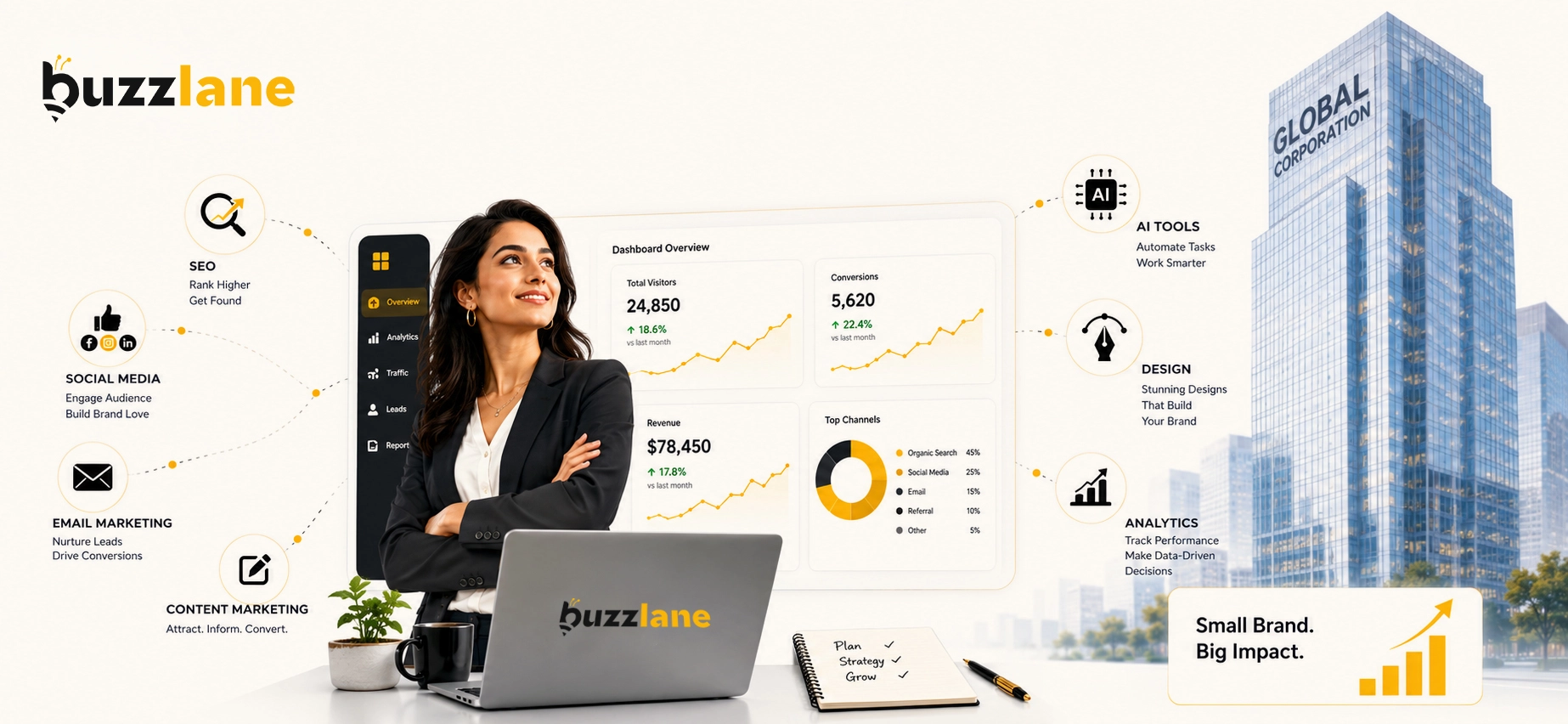 Small business owner managing social media and digital marketing on a laptop